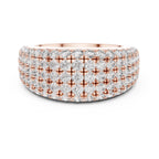 Elegant diamond ring with rose gold and white gold band on a white background