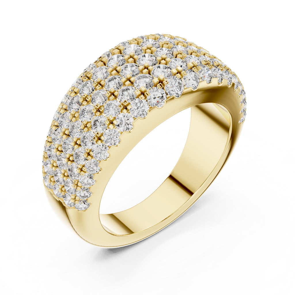 Gold ring with diamond accents on a white background
