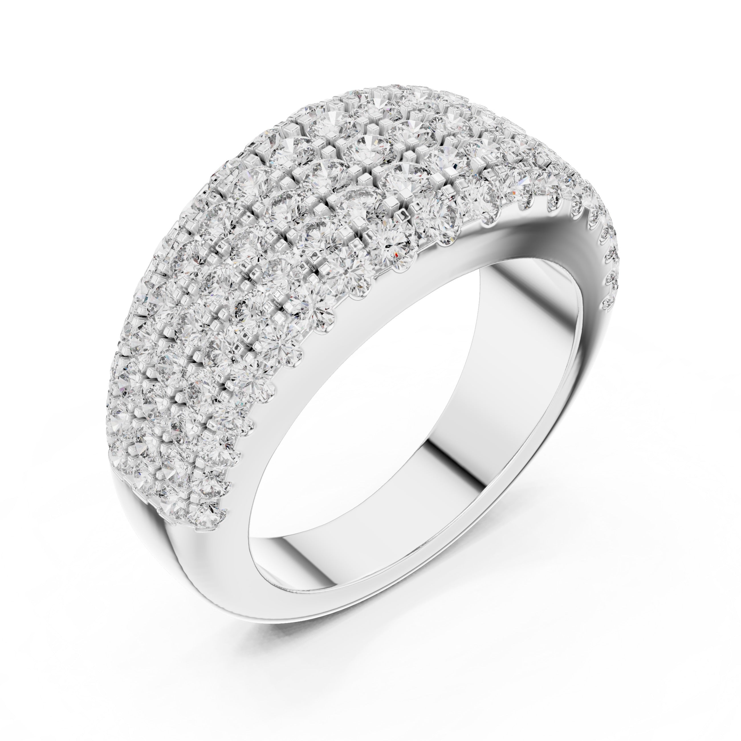 White gold ring with diamond accents on a white background